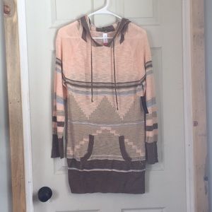 Pink/ brown/ beige tribal print long sweater